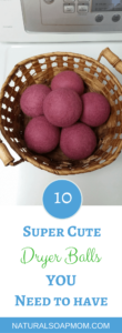 Cute Dryer Balls eliminate static cling and make a statement. Naturally scent your laundry with essential oils. These are the best dryer balls if you want to make a statement. They come in colors and different patterns. make laundry more fun! DIY dryer balls were a flop for me - you don't need to learn how to make dryer balls. Cute dryer balls are just a click away. @naturalsoapmom.com #dryerballs #staticcling #dryersheets #laundrytips #naturalhome #naturallaundryroom