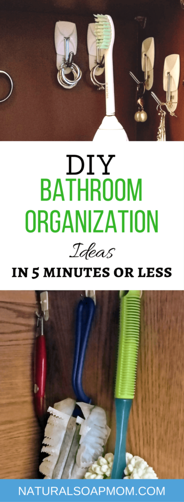 Be a DIY organization diva with these 7 simple bathroom organization ideas. DIY bathroom organization made easy for the countertop and undersink. Simple DIY jewelry organizer for your favorites. These organization ideas for home clutter will get you on the right track. @naturalsoapmom.com |organization hacks | DIY Bathroom Organization |organization ideas for the home #bathroomorganization #bathroomorganizationideas #bathroomorganizer #organizejewlery #jewelryorganization #jewelryorganizationideas #jewleryorganizer #bathroomhacks #organizationhacks #organization #bathroomfun #bathroomideas #decor #bathroompics #organizationfreak #bathroomgoals #organizationtips #organizationobsessed #organizationgoals #organizationchallenge #getorganized #commandhooks #commandhooksrock #commandhooksforthewin #commandhooksby3m #commandstrips #bathroomdesign #bathroomdecor
