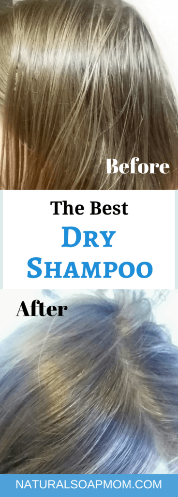 This is the best DIY dry shampoo recipe! Dry shampoo products like batiste contain toxic ingredients. Homemade dry shampoo is a great alternative - customizable for dark hair and for blondes. Learn tips how to use dry shampoo. Before and after photos show how well DIY dry shampoo works. @naturalsoapmom.com #dryshampoo #batiste #dryshampooready #batistedryshampoo #postworkouthacks #momhacks #momlife #momhacksforthewin #momtips #noshowernoproblem #camping #campinghacks
